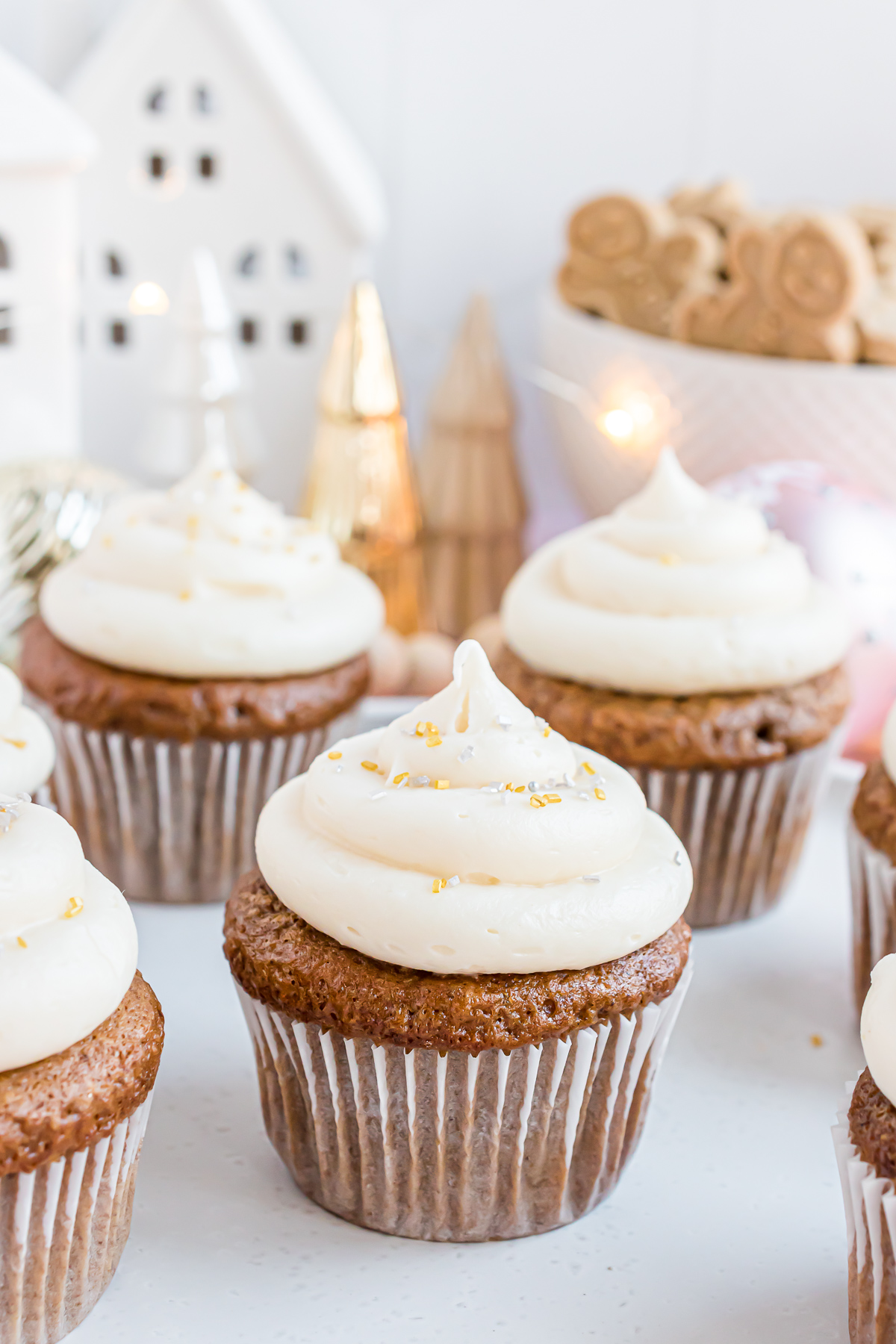 A group of 3 cupcakes made with the Gingerbread Cupcake Recipe.