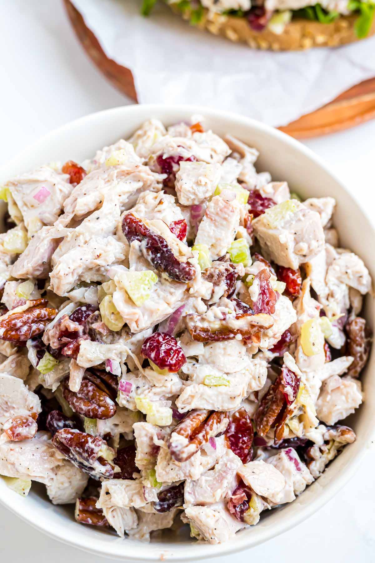 Cranberry Pecan Chicken Salad in a serving bowl.