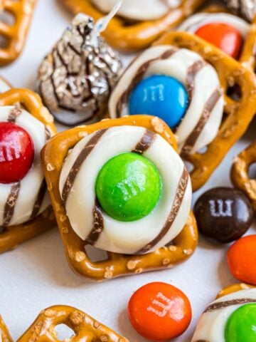 Pretzel Hugs on a piece of parchment paper.
